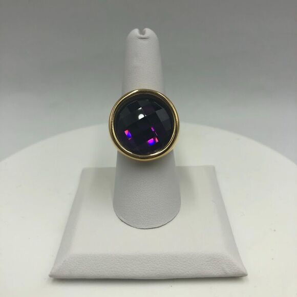 18K Gold Plated Women's Heavy Bling Sparkling Statement Ring Purple Size 8 - Picture 3 of 8